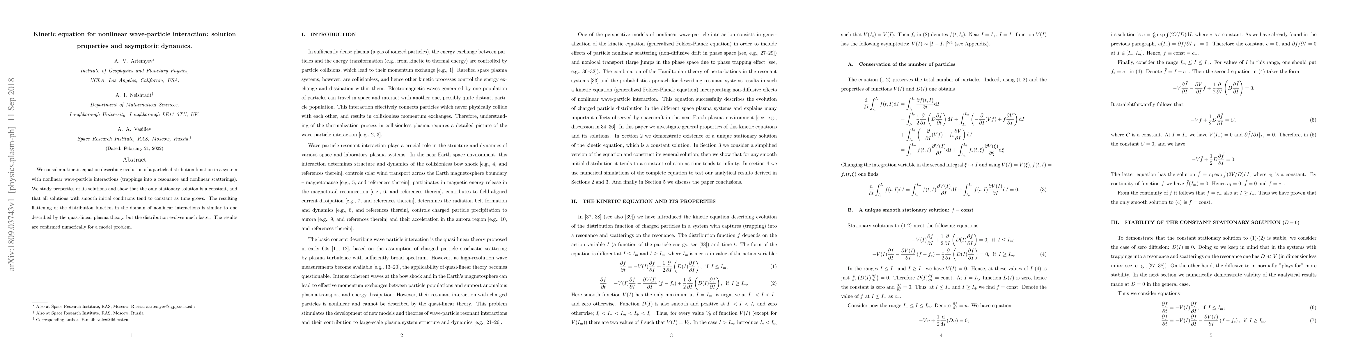Thumbnail for Kinetic equation for nonlinear wave-particle interaction: solution
  properties and asymptotic dynamics