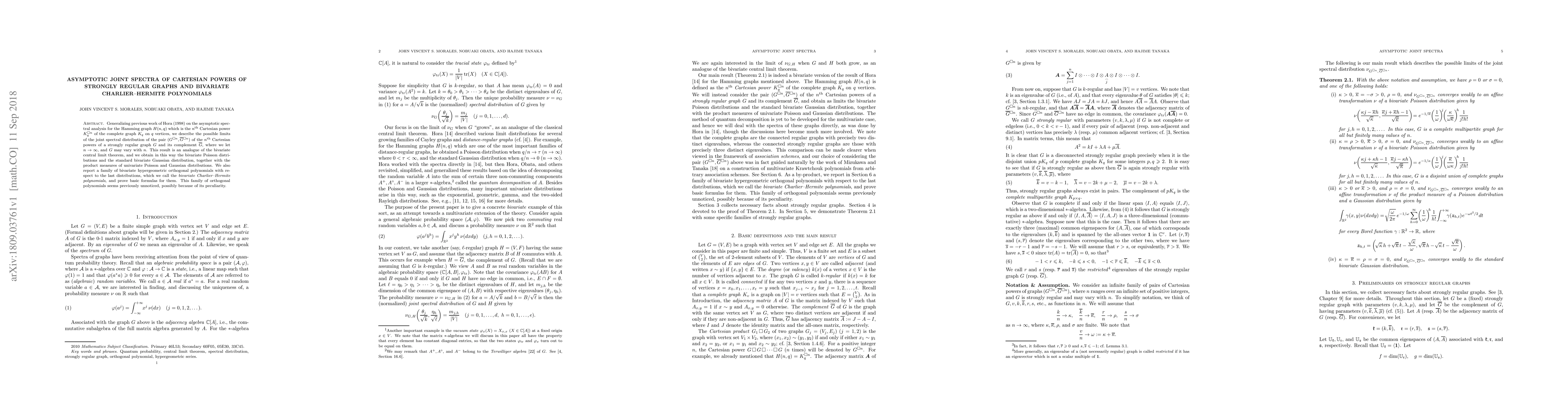 Thumbnail for Asymptotic joint spectra of Cartesian powers of strongly regular graphs
  and bivariate Charlier-Hermite polynomials