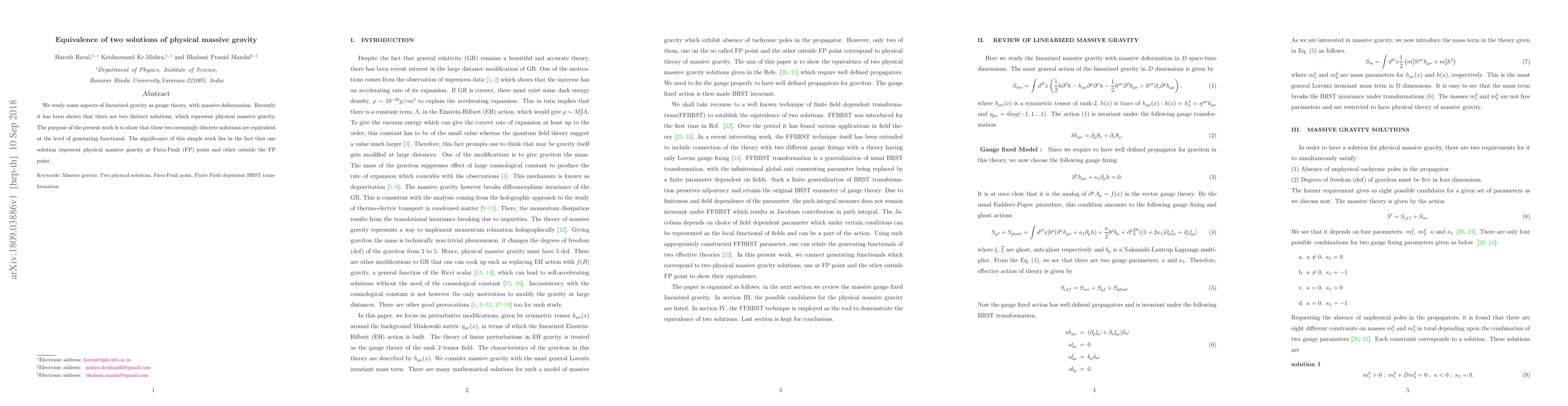 Thumbnail for Equivalence of two solutions of physical massive gravity
