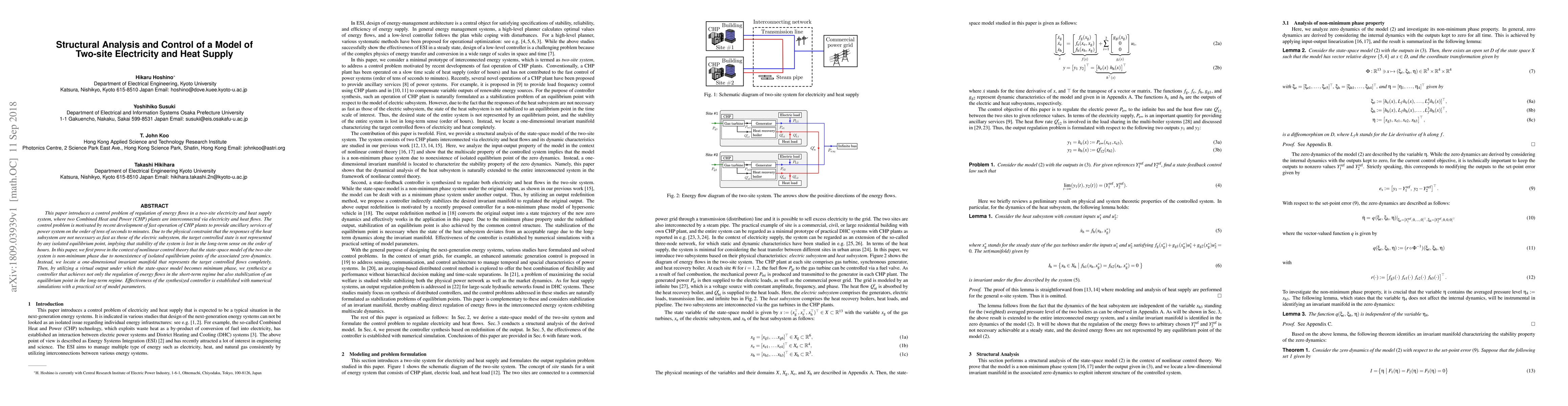 Thumbnail for Structural Analysis and Control of a Model of Two-site Electricity and
  Heat Supply