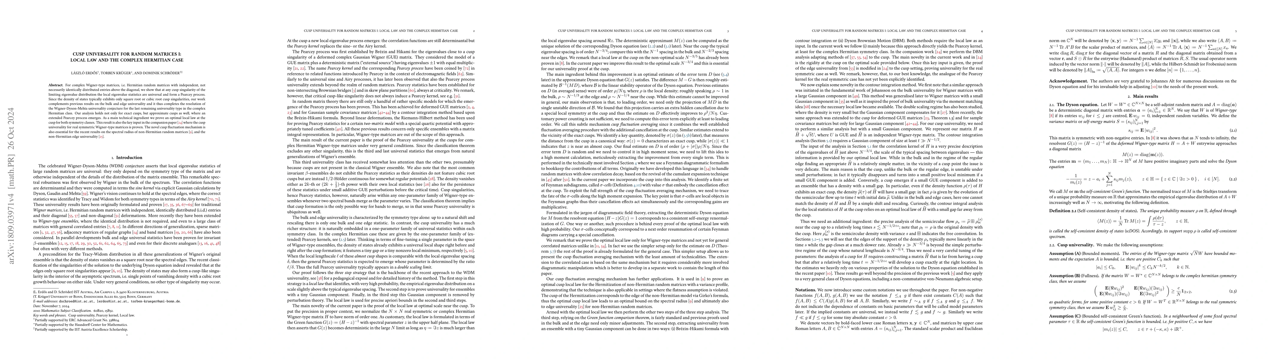 Thumbnail for Cusp Universality for Random Matrices I: Local Law and the Complex
  Hermitian Case
