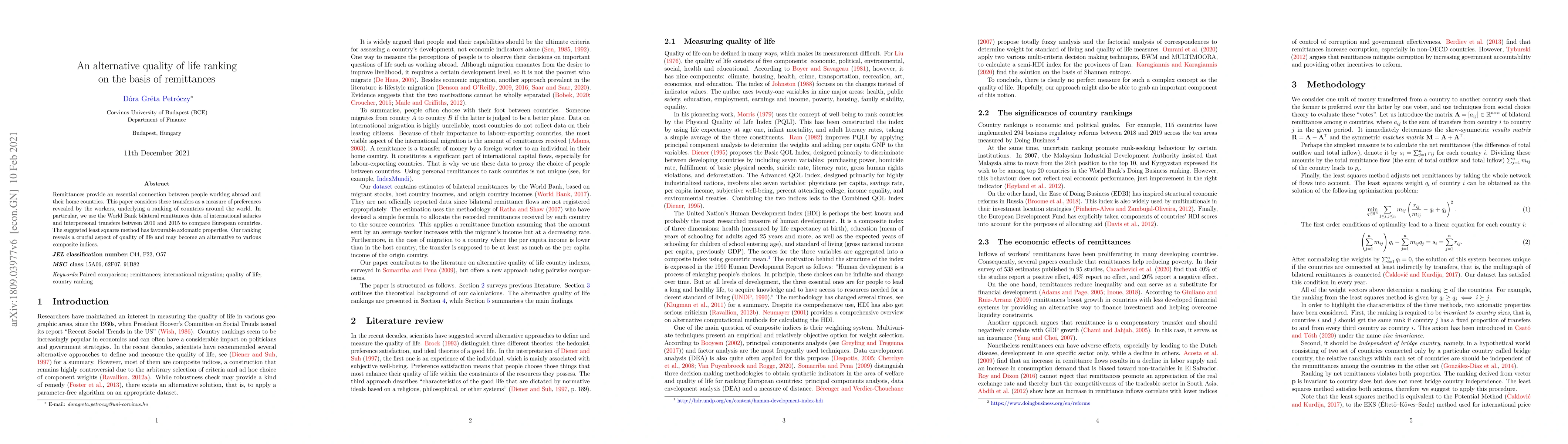 Thumbnail for An alternative quality of life ranking on the basis of remittances