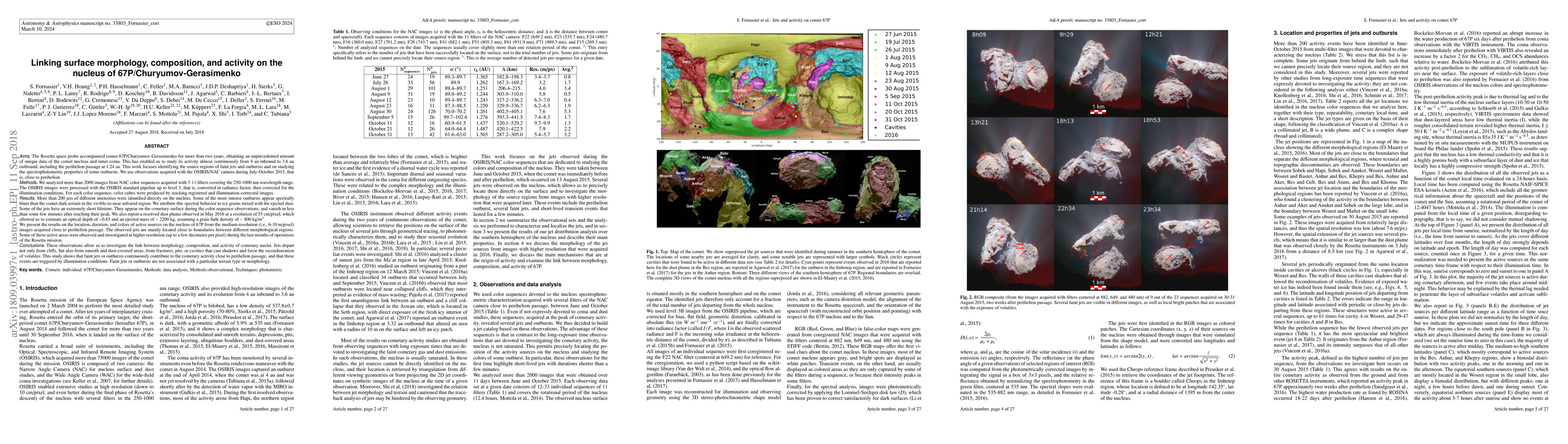 Thumbnail for Linking surface morphology, composition, and activity on the nucleus of
  67P/Churyumov-Gerasimenko