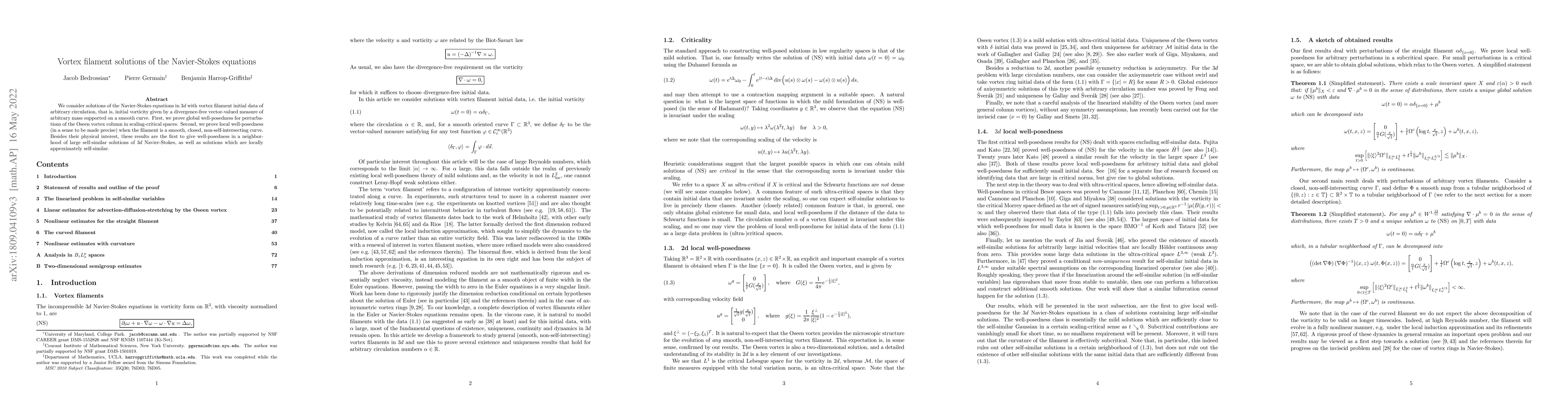 Thumbnail for Vortex filament solutions of the Navier-Stokes equations
