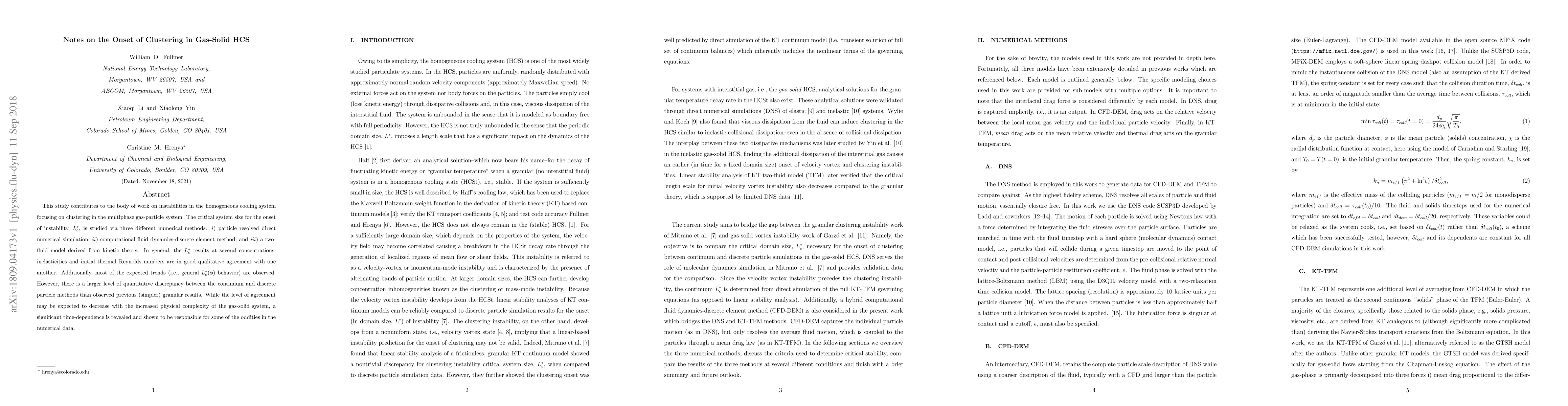 Thumbnail for Notes on the Onset of Clustering in Gas-Solid HCS
