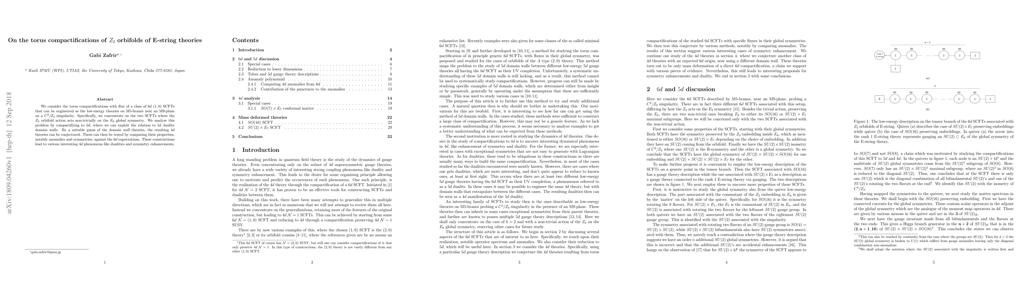 Thumbnail for On the torus compactifications of $Z_2$ orbifolds of E-string theories