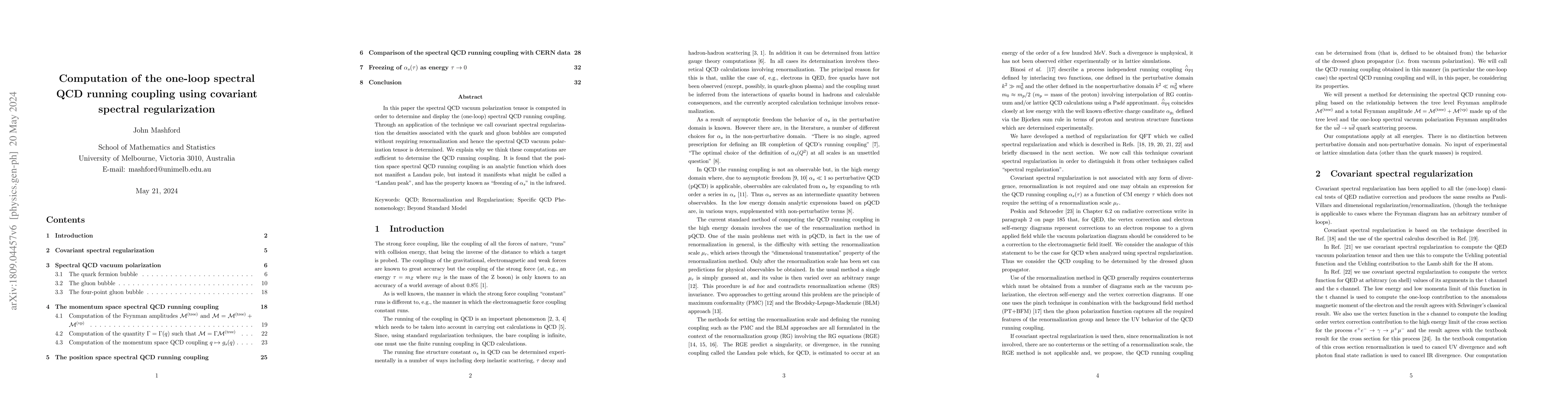 Thumbnail for Computation of the one-loop spectral QCD running coupling using
  covariant spectral regularization