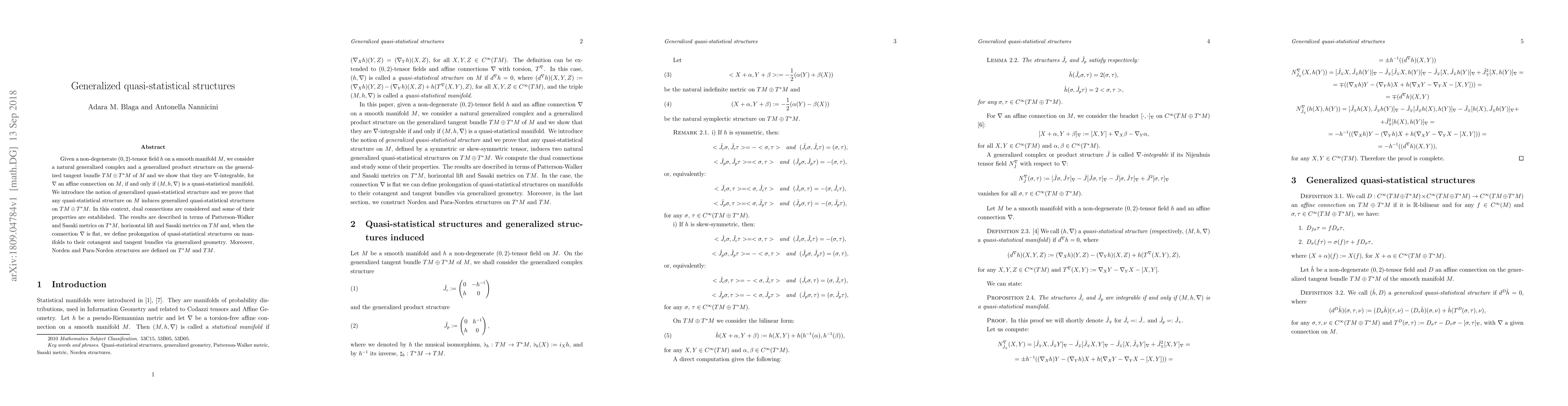 Thumbnail for Generalized quasi-statistical structures