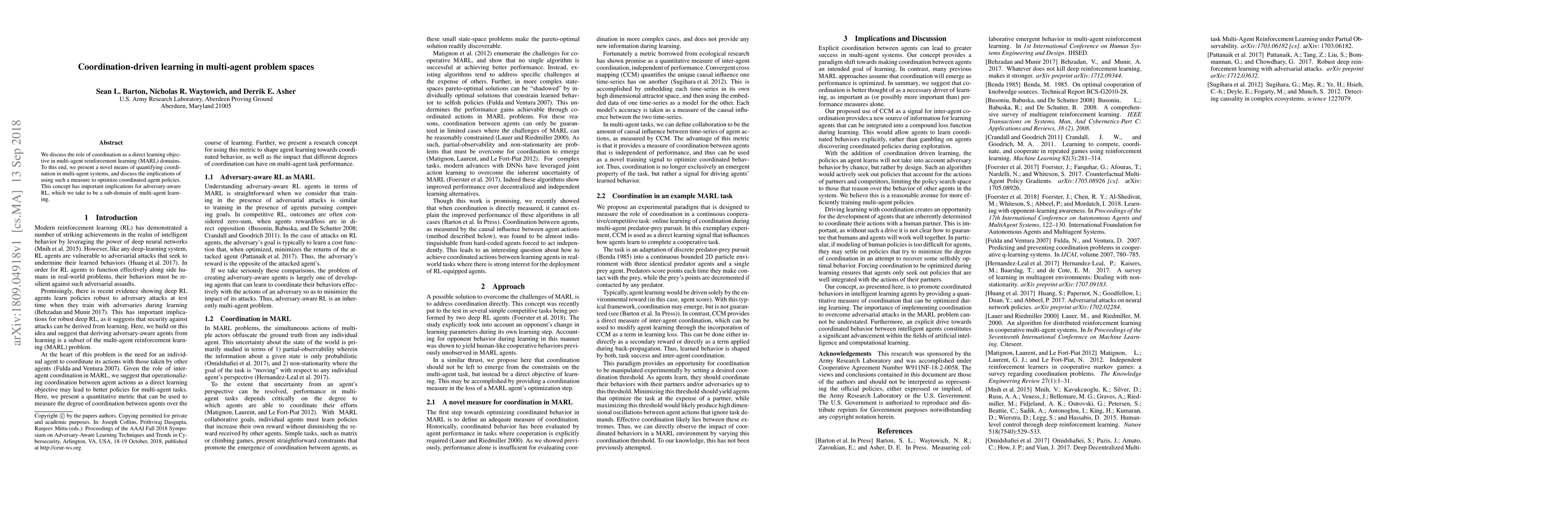 Thumbnail for Coordination-driven learning in multi-agent problem spaces