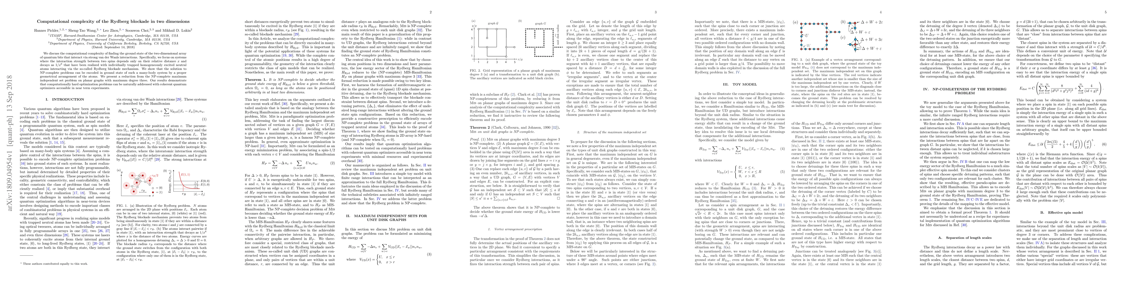 Thumbnail for Computational complexity of the Rydberg blockade in two dimensions