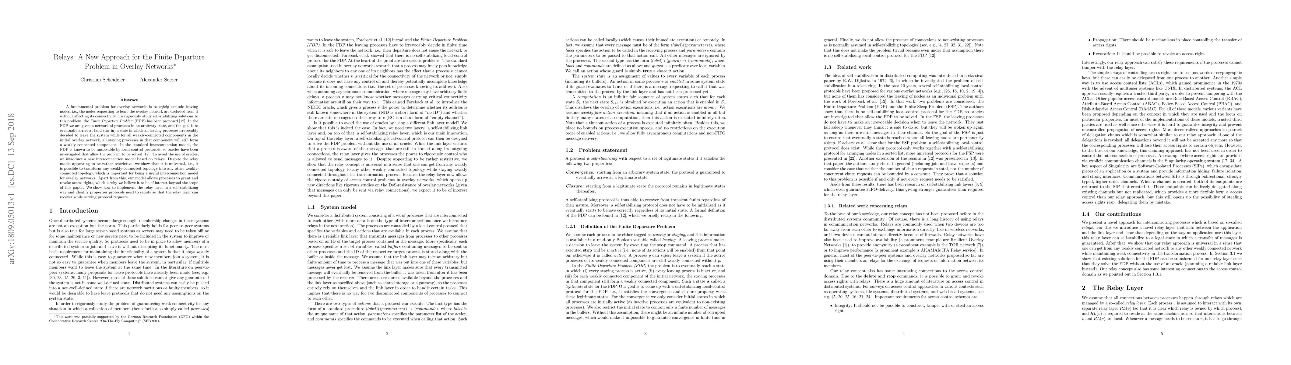 Thumbnail for Relays: A New Approach for the Finite Departure Problem in Overlay
  Networks
