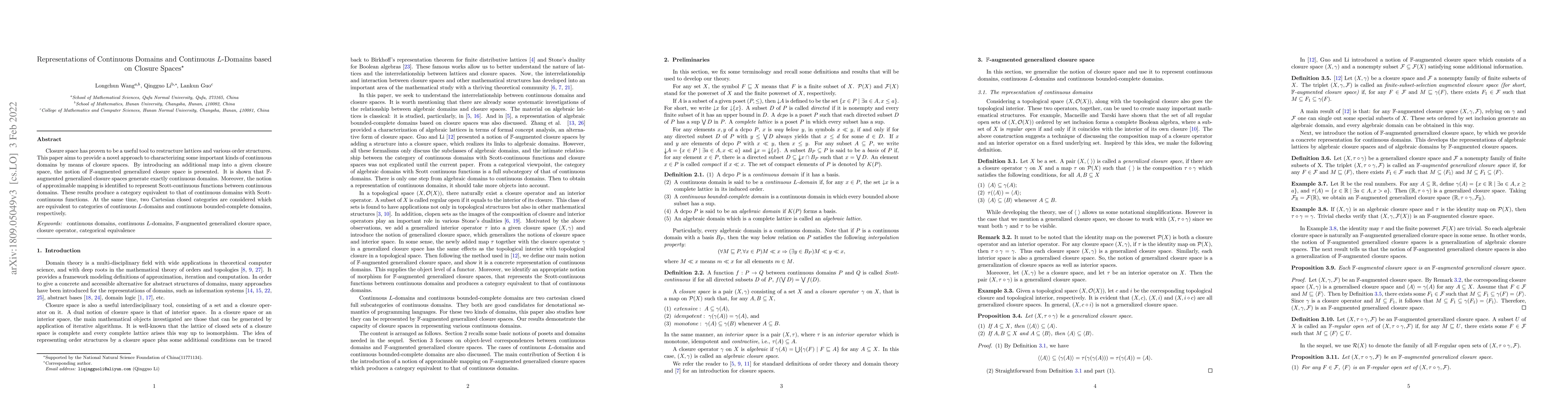 Thumbnail for Categorical Representations of Continuous Domains and Continuous
  L-Domains Based on Closure Spaces