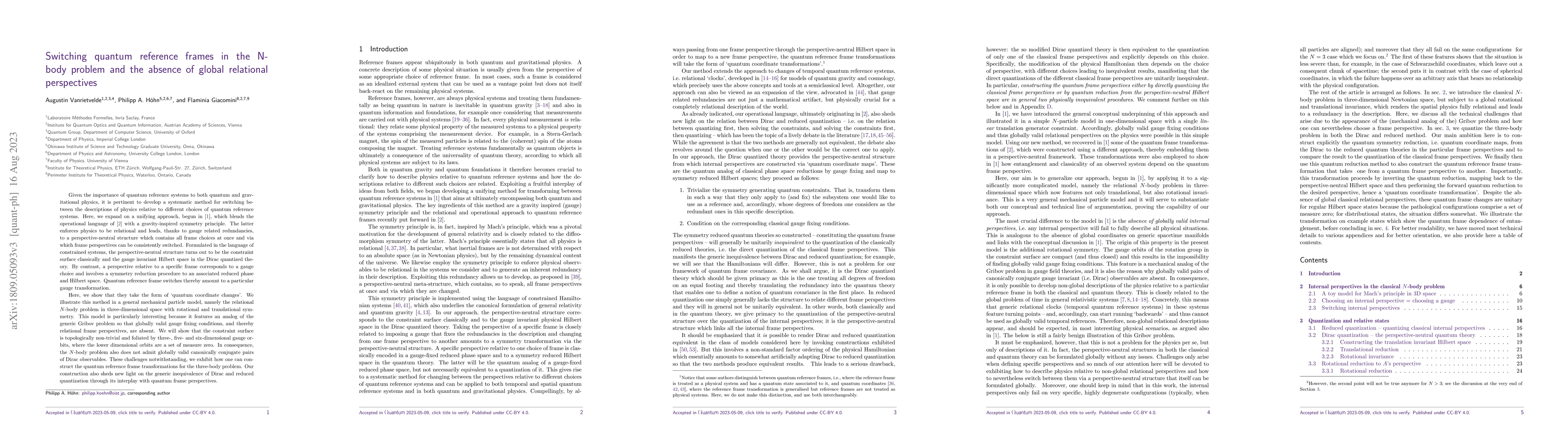 Thumbnail for Switching quantum reference frames in the N-body problem and the absence
  of global relational perspectives