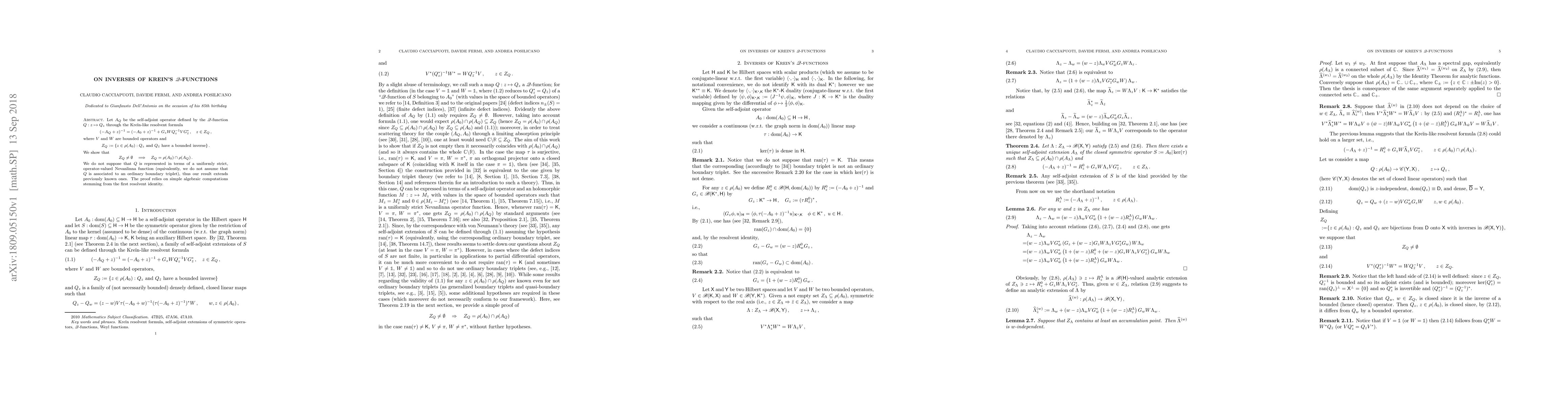 Thumbnail for On inverses of Krein's Q-functions