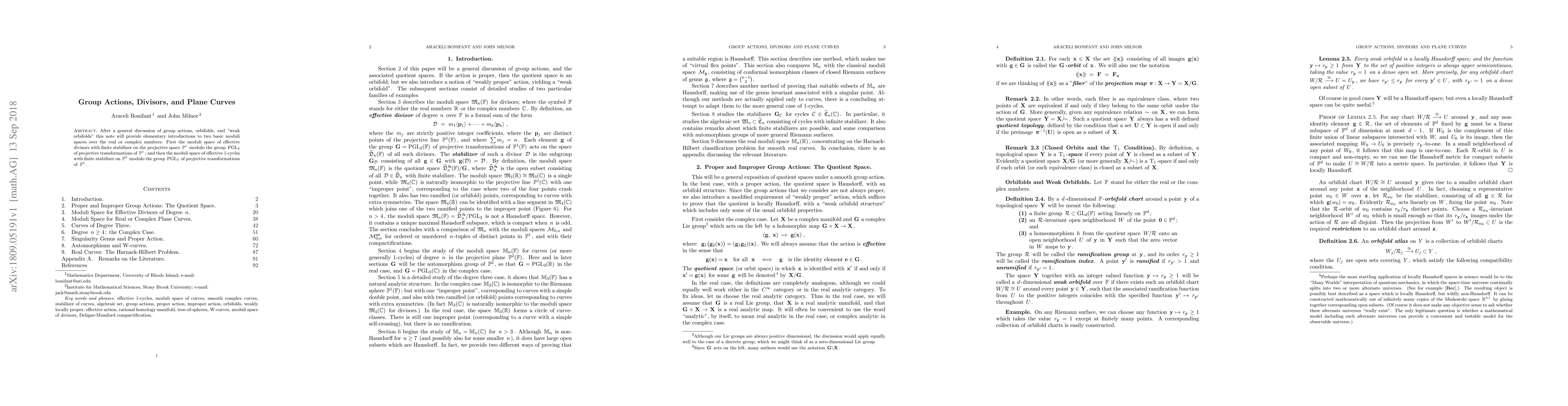 Thumbnail for Group Actions, Divisors, and Plane Curves