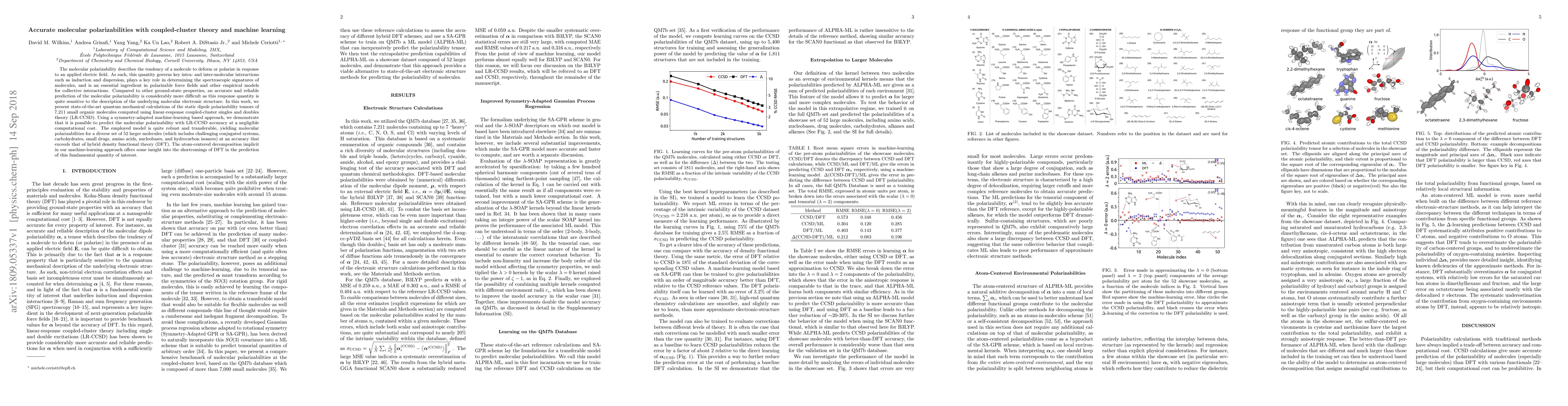 Thumbnail for Accurate molecular polarizabilities with coupled-cluster theory and
  machine learning