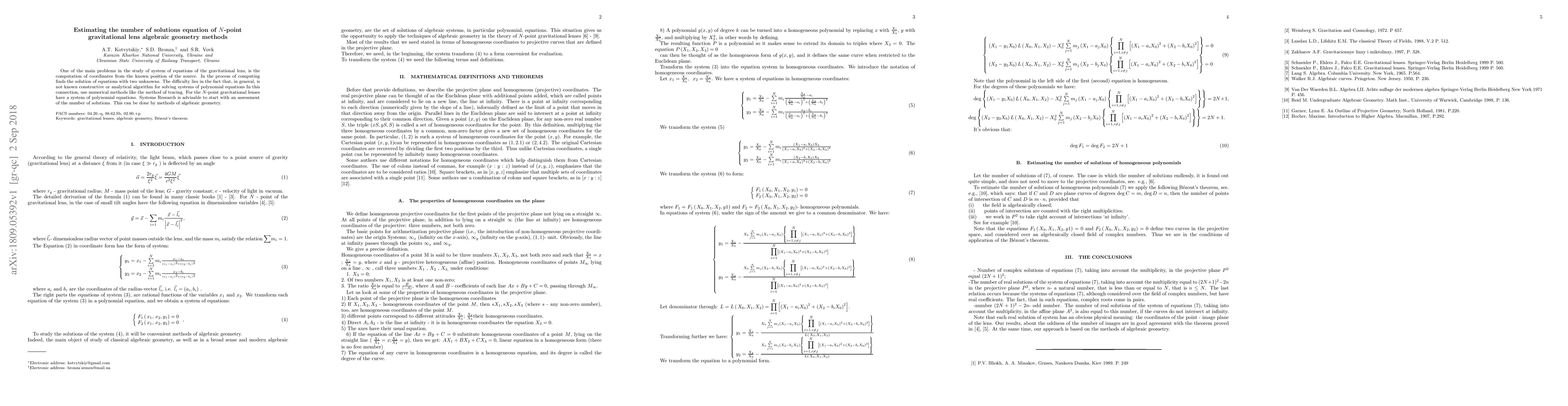Thumbnail for Estimating the number of solutions equation of N-point gravitational
  lens algebraic geometry methods