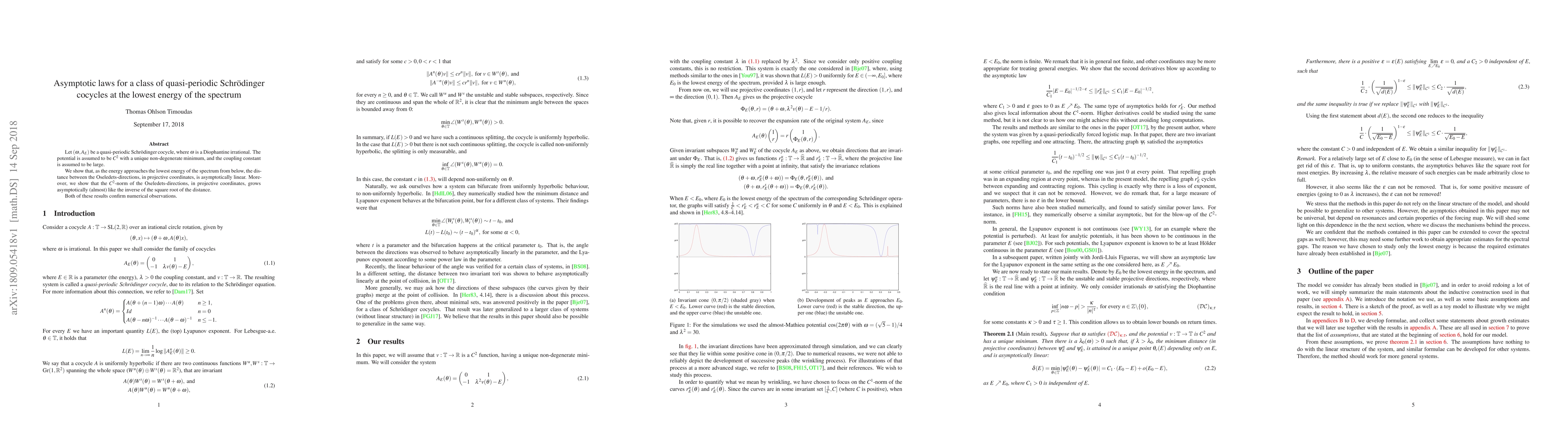 Thumbnail for Asymptotic laws for a class of quasi-periodic Schr\"odinger cocycles at
  the lowest energy of the spectrum