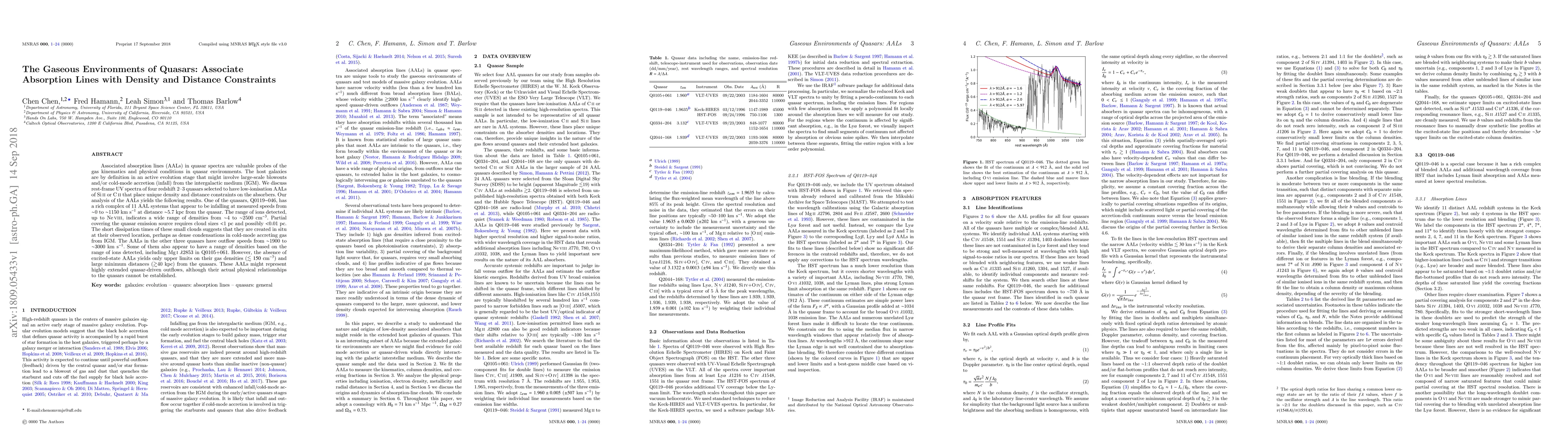 Thumbnail for The Gaseous Environments of Quasars: Associate Absorption Lines with
  Density and Distance Constraints