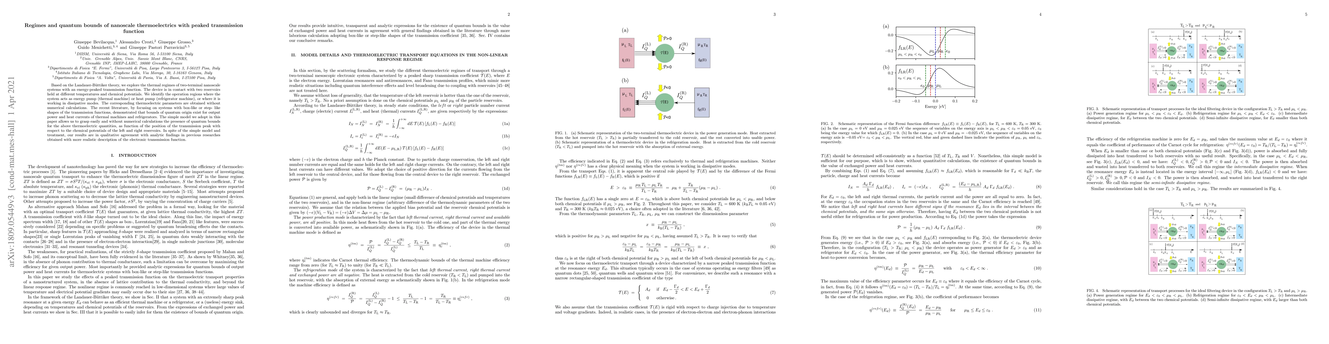 Thumbnail for Regimes and quantum bounds of nanoscale thermoelectrics with peaked
  transmission function