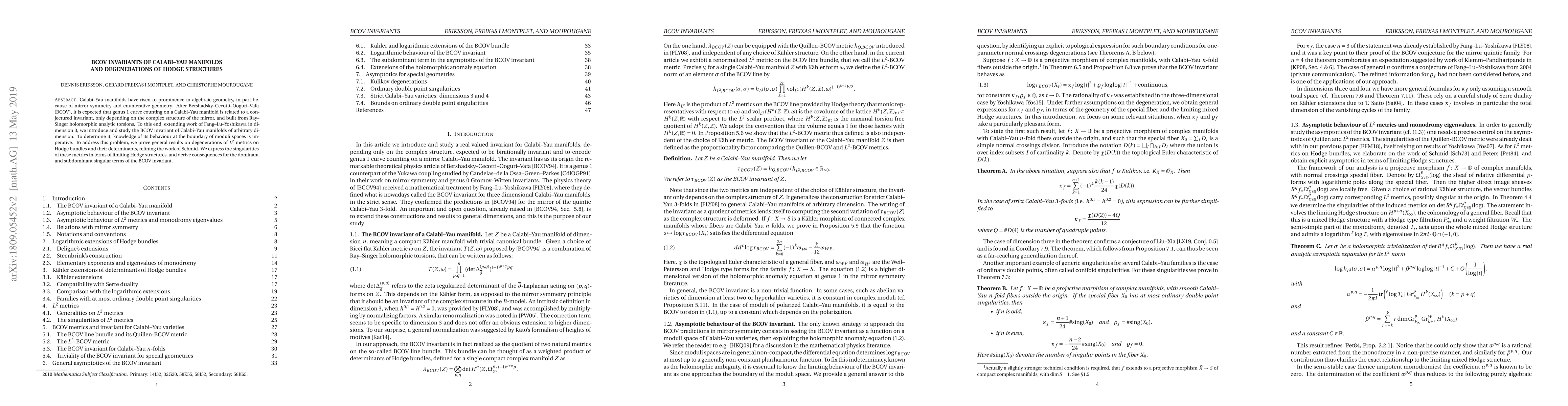 Thumbnail for BCOV invariants of Calabi--Yau manifolds and degenerations of Hodge
  structures