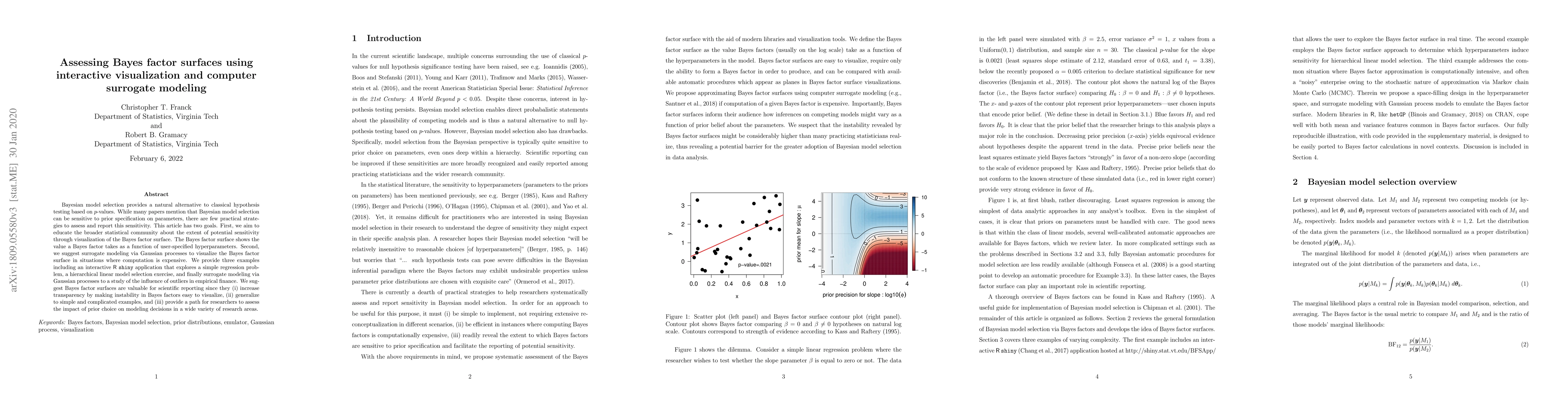 Thumbnail for Assessing Bayes factor surfaces using interactive visualization and
  computer surrogate modeling
