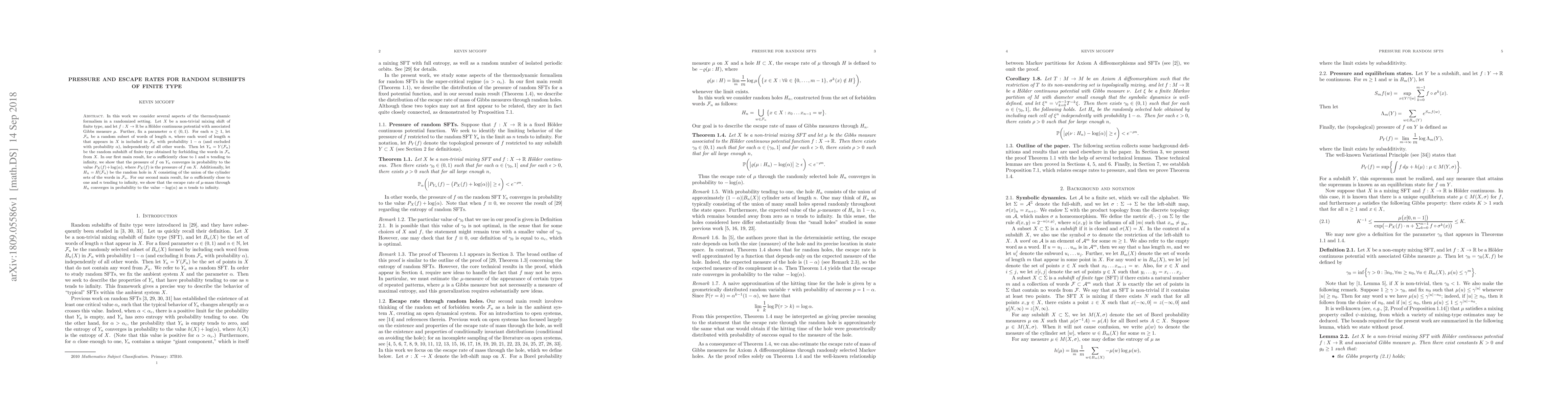 Thumbnail for Pressure and escape rates for random subshifts of finite type