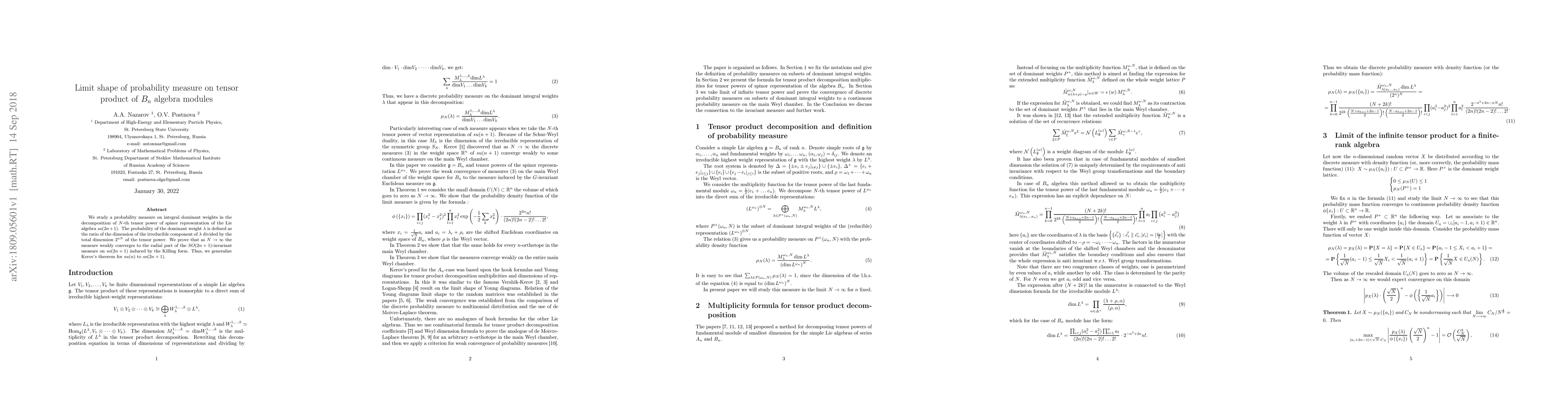 Thumbnail for Limit shape of probability measure on tensor product of $B_n$ algebra
  modules