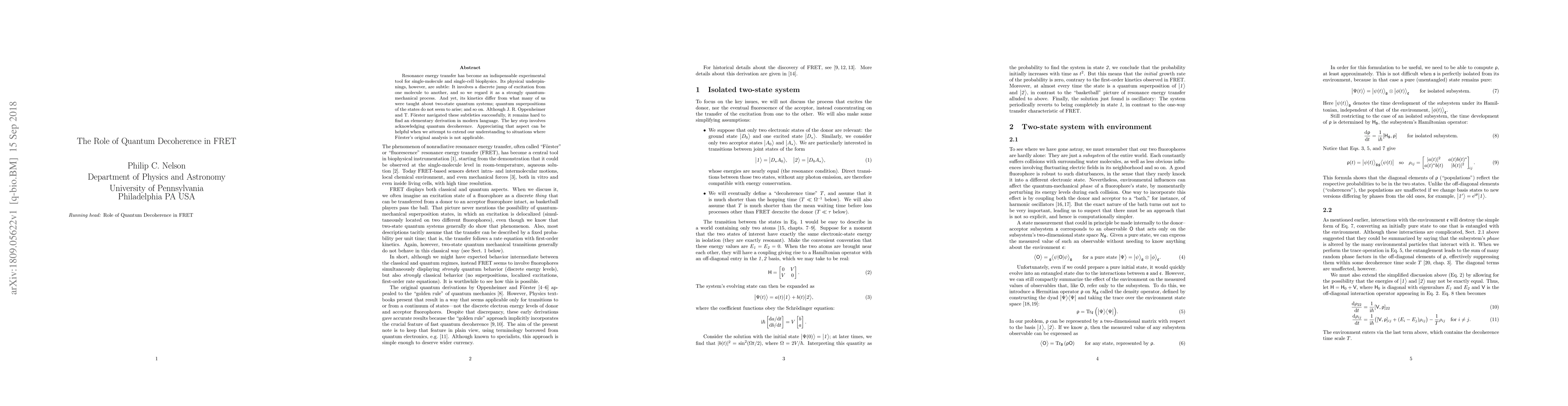Thumbnail for The Role of Quantum Decoherence in FRET