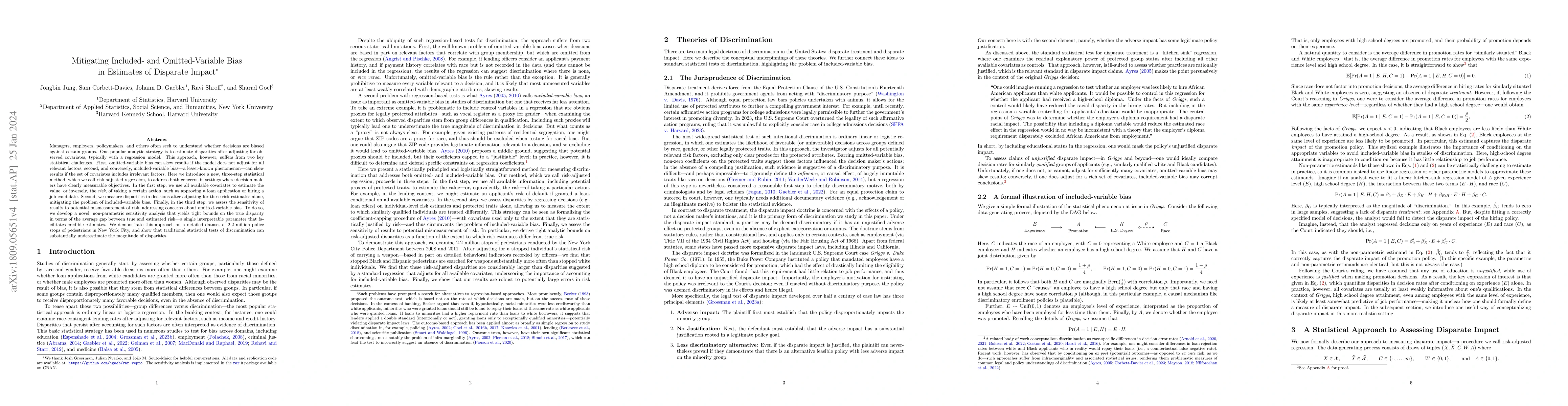 Thumbnail for Mitigating Included- and Omitted-Variable Bias in Estimates of Disparate
  Impact