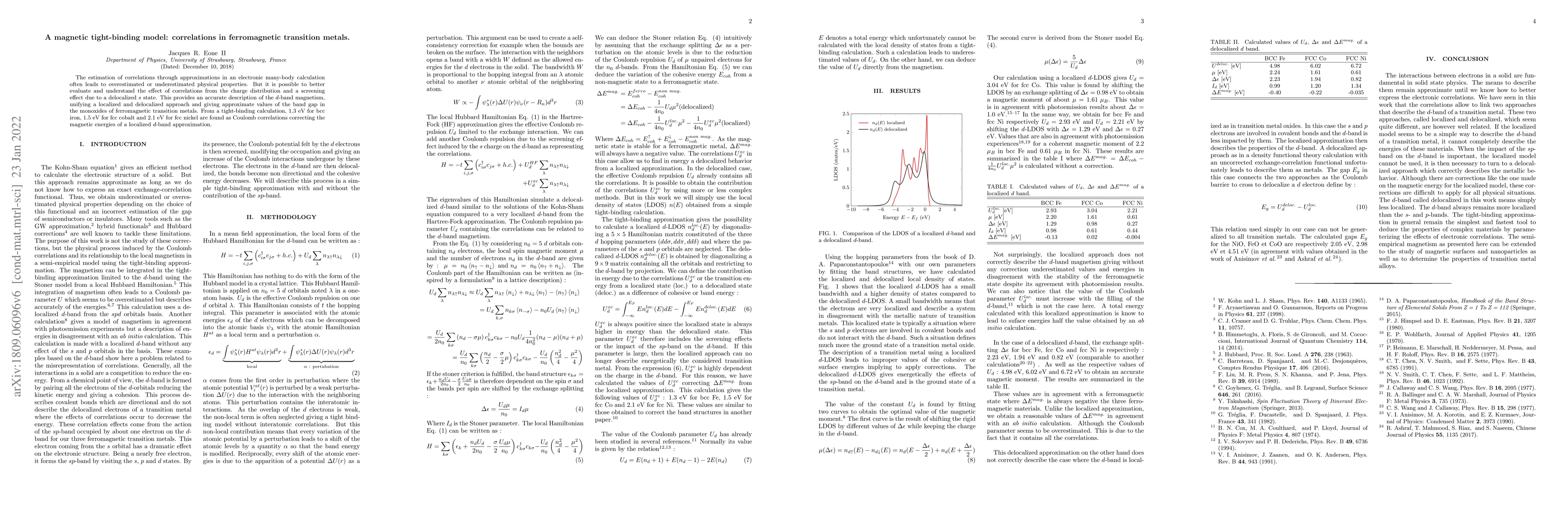Thumbnail for A magnetic tight-binding model: correlations in ferromagnetic transition
  metals