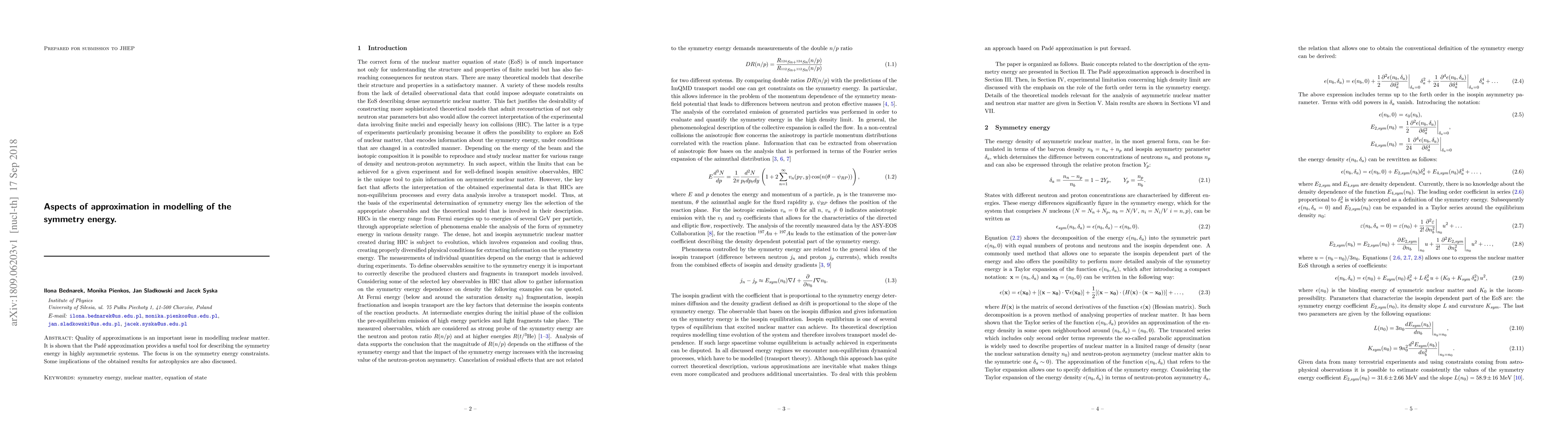 Thumbnail for Aspects of approximation in modelling of the symmetry energy