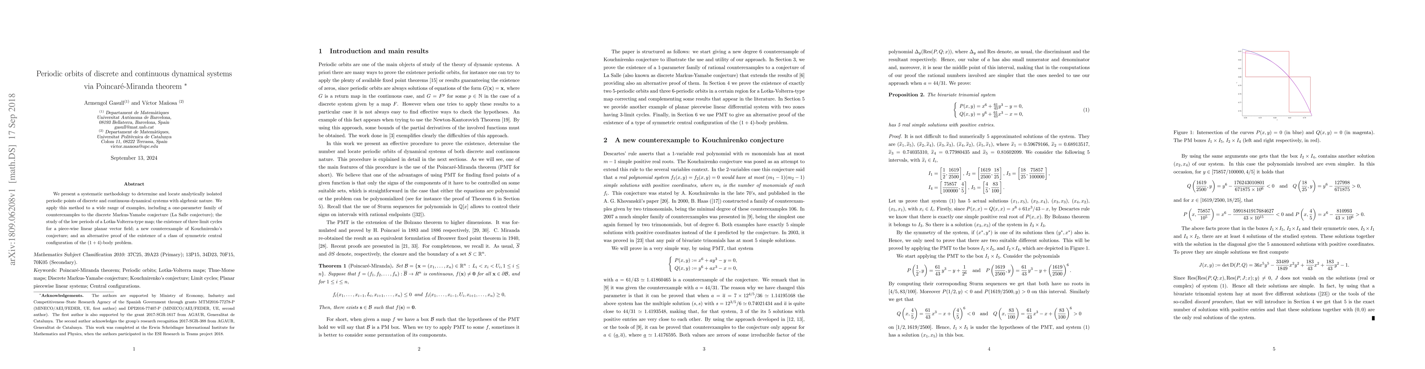 Thumbnail for Periodic orbits of discrete and continuous dynamical systems via
  Poincar\'{e}-Miranda theorem