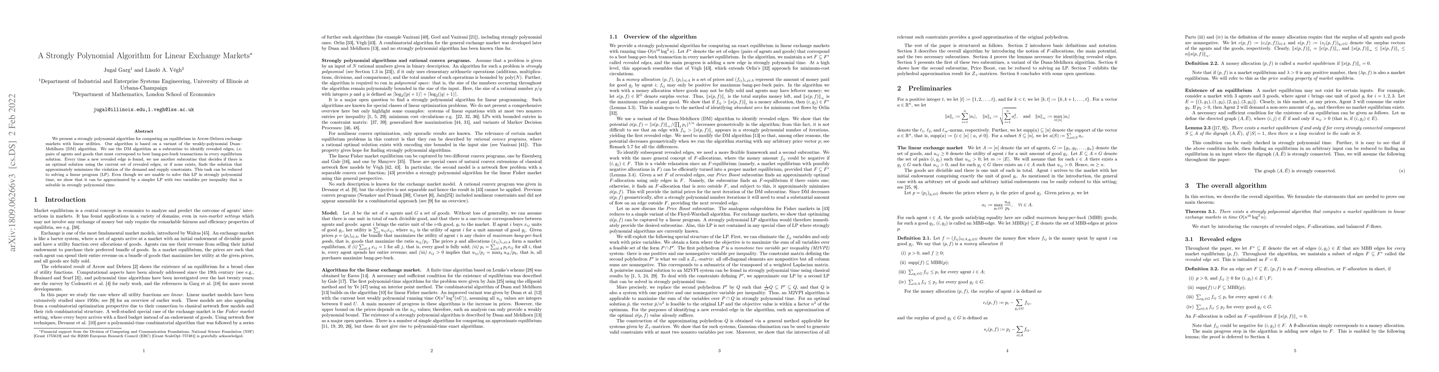 Thumbnail for A Strongly Polynomial Algorithm for Linear Exchange Markets