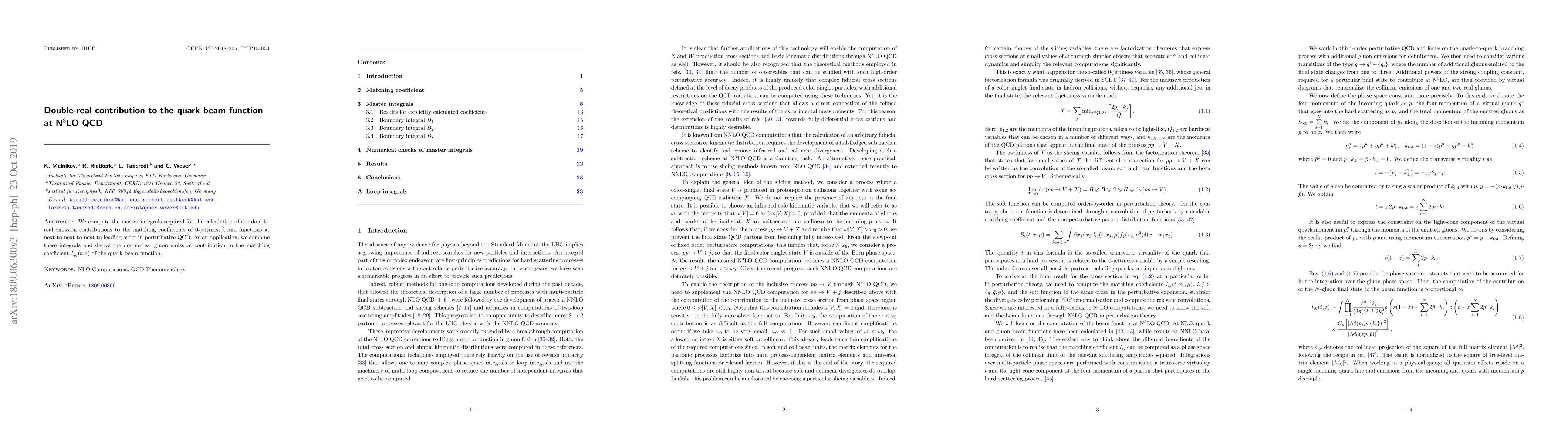 Thumbnail for Double-real contribution to the quark beam function at N$^{3}$LO QCD