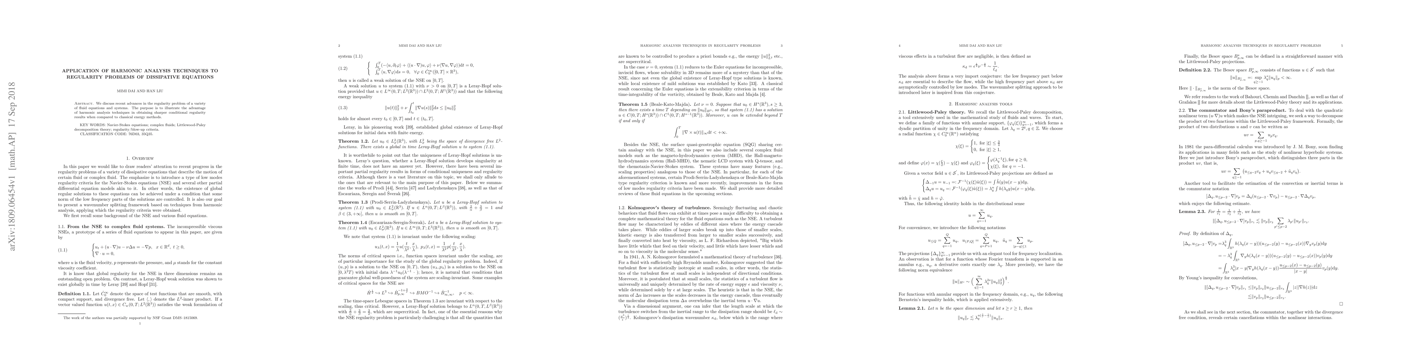 Thumbnail for Application of harmonic analysis techniques to regularity problems of
  dissipative equations