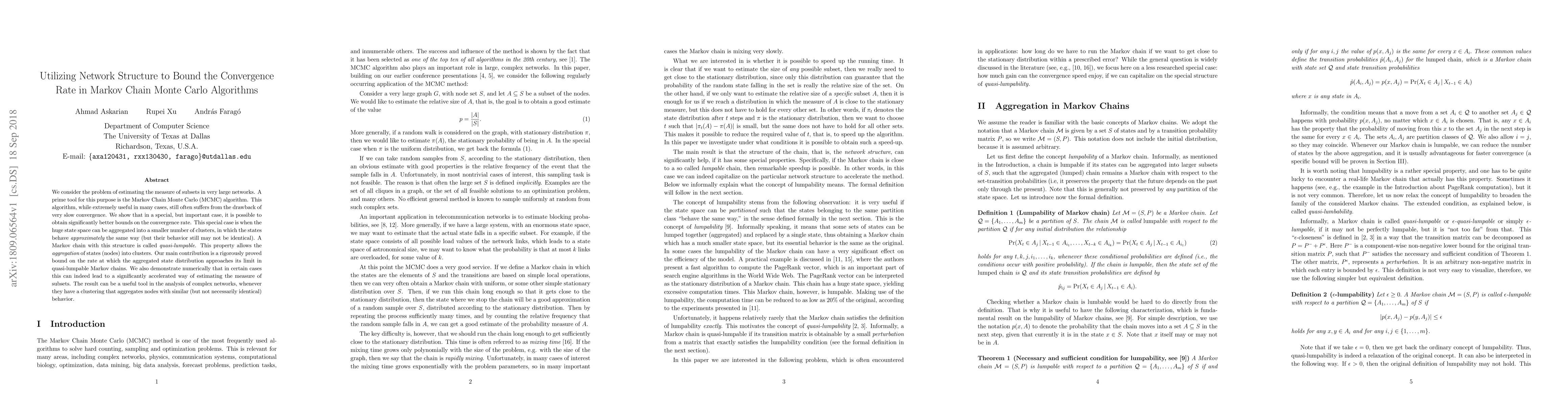Thumbnail for Utilizing Network Structure to Bound the Convergence Rate in Markov
  Chain Monte Carlo Algorithms