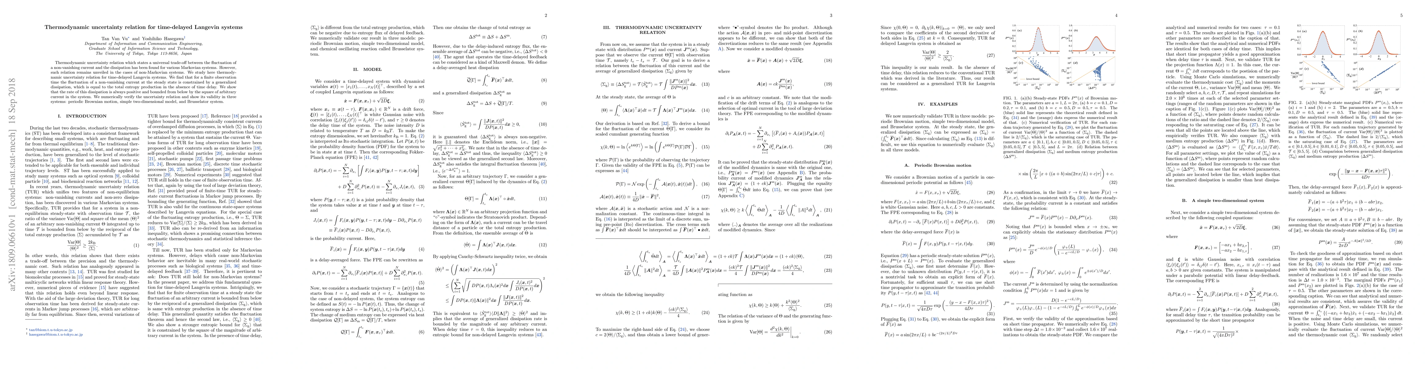 Thumbnail for Thermodynamic uncertainty relation for time-delayed Langevin systems