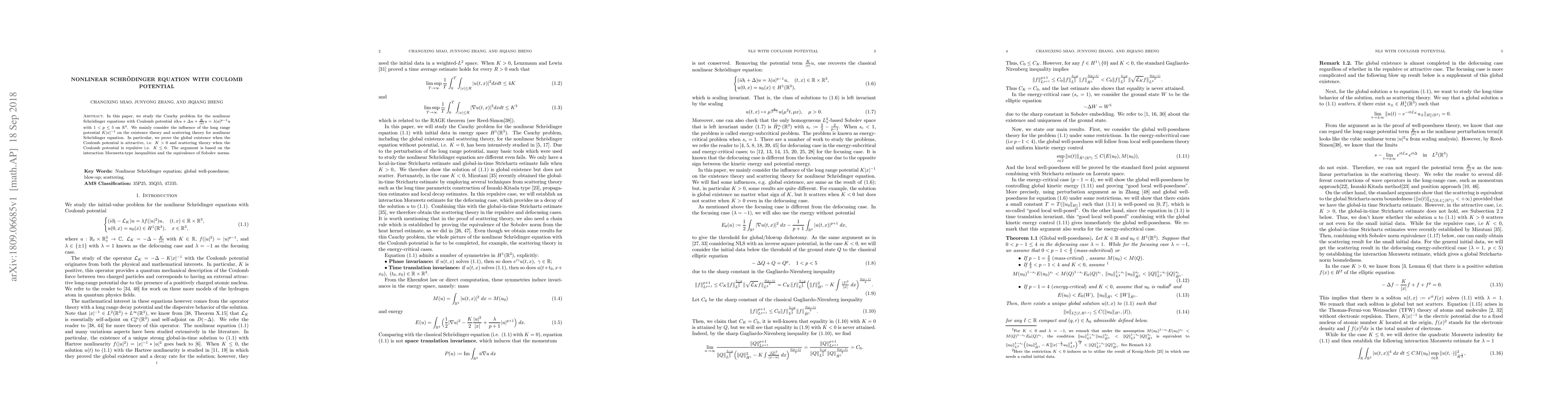 Thumbnail for Nonlinear Schr\"odinger equation with Coulomb potential