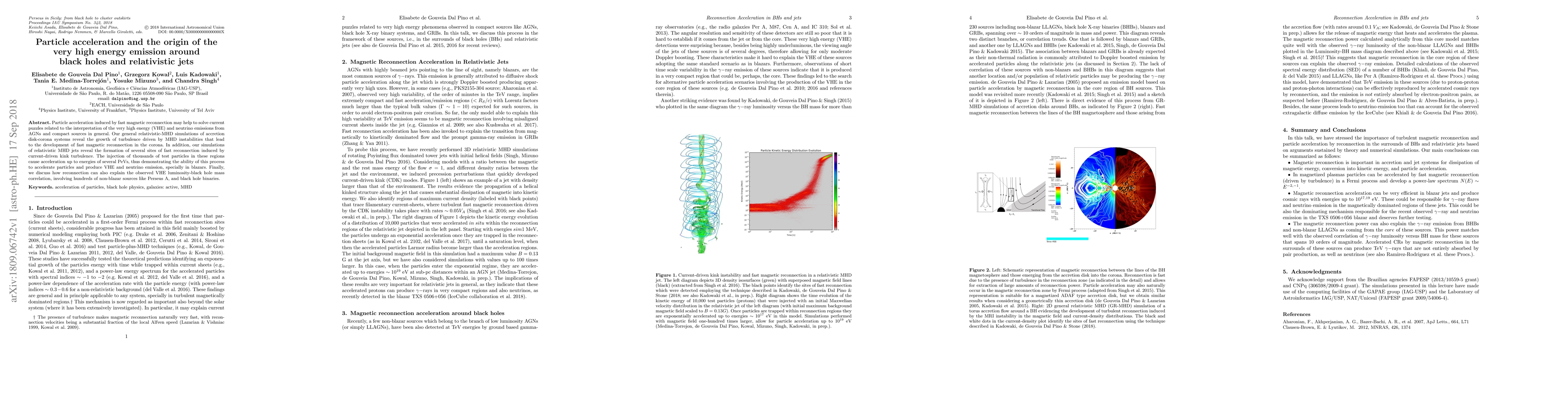 Thumbnail for Particle acceleration and the origin of the very high energy emission
  around black holes and relativistic jets