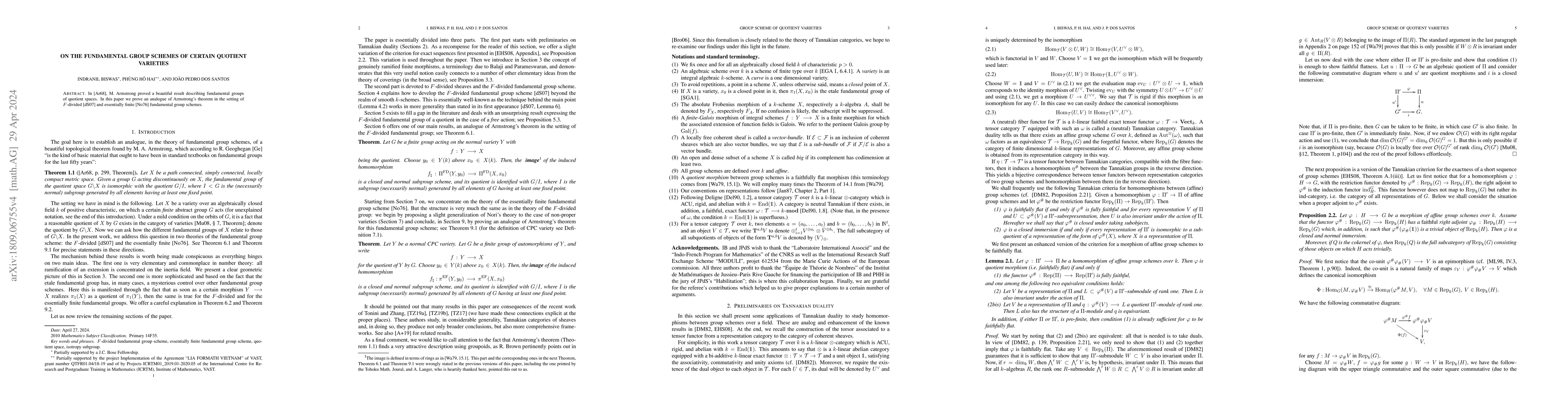 Thumbnail for On the fundamental group schemes of certain quotient varieties