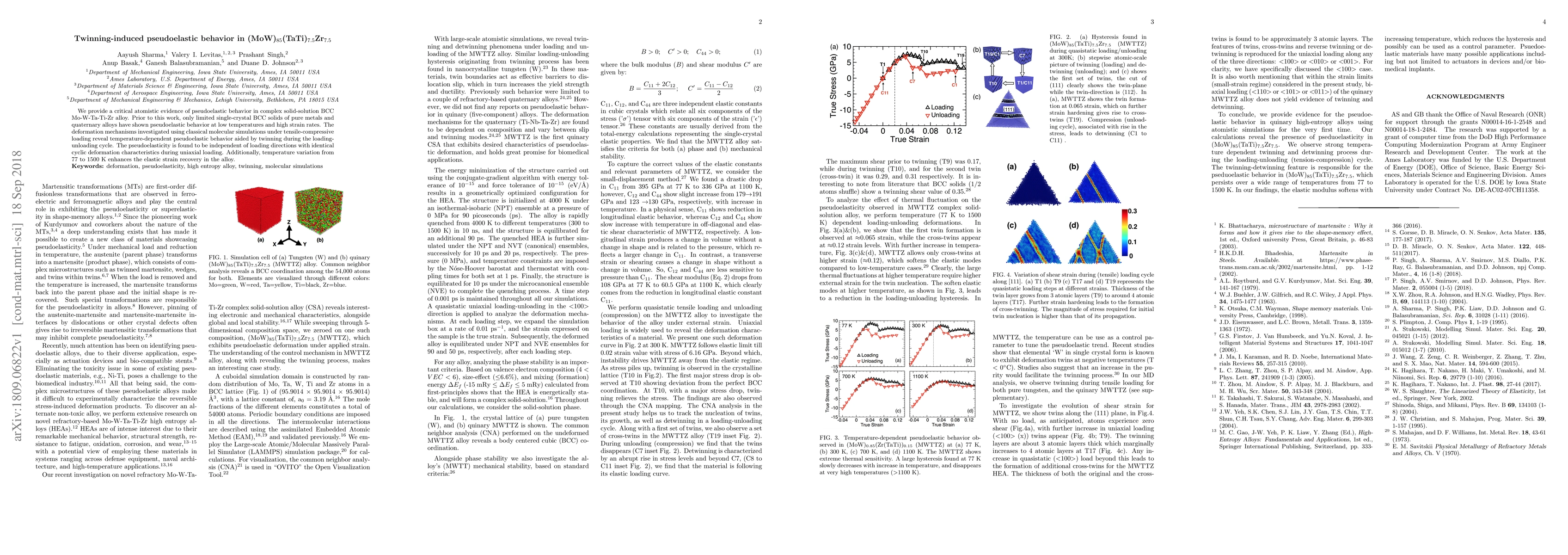 Thumbnail for Twinning-induced pseudoelastic behavior in
  (MoW)$_{85}$(TaTi)$_{7.5}$Zr$_{7.5}$