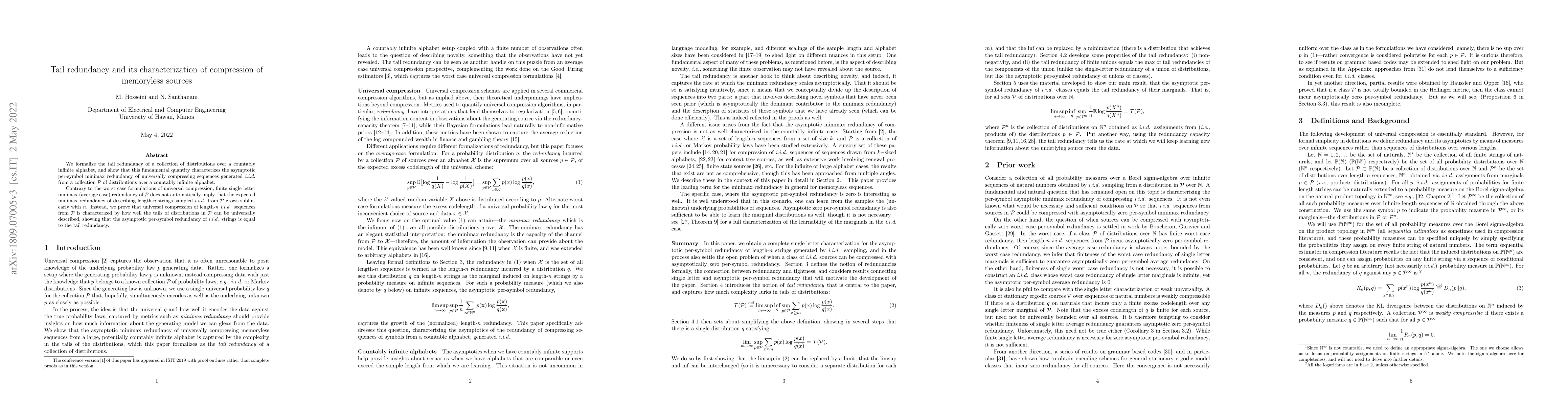 Thumbnail for Tail redundancy and its characterization of compression of memoryless
  sources