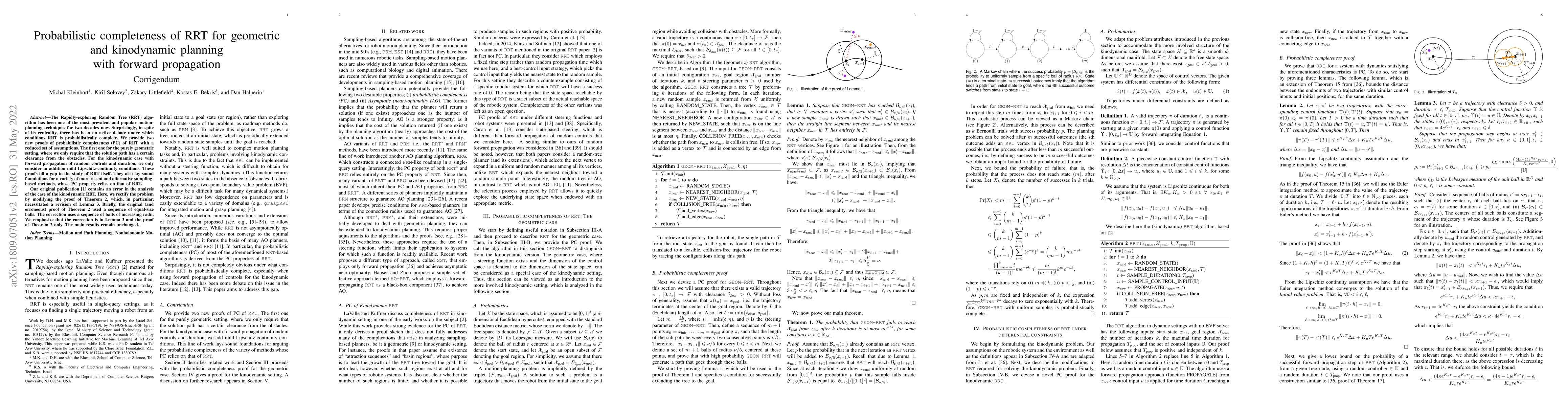 Thumbnail for Probabilistic completeness of RRT for geometric and kinodynamic planning
  with forward propagation