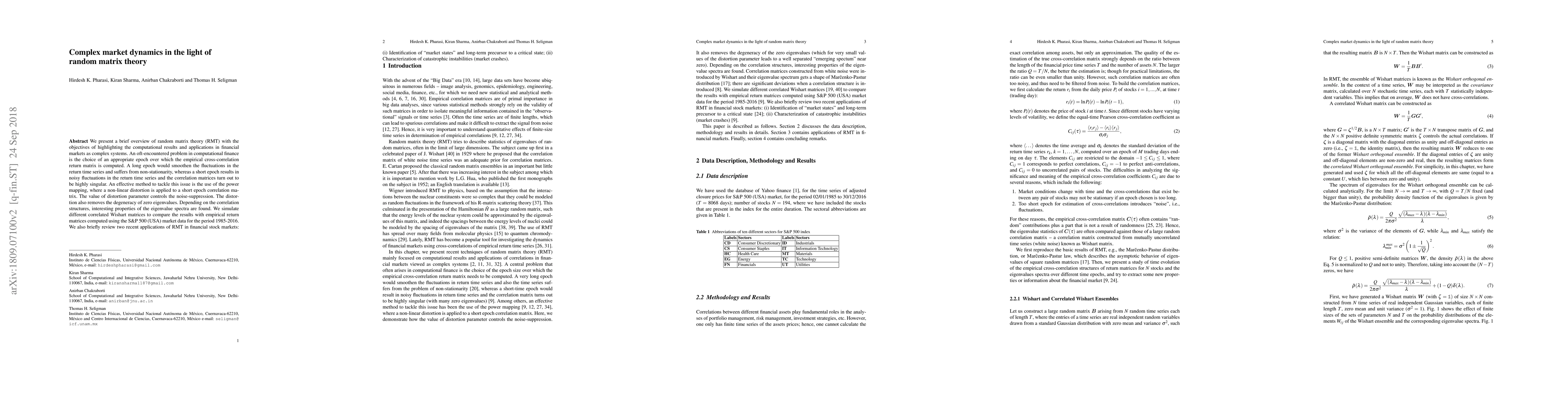 Thumbnail for Complex market dynamics in the light of random matrix theory