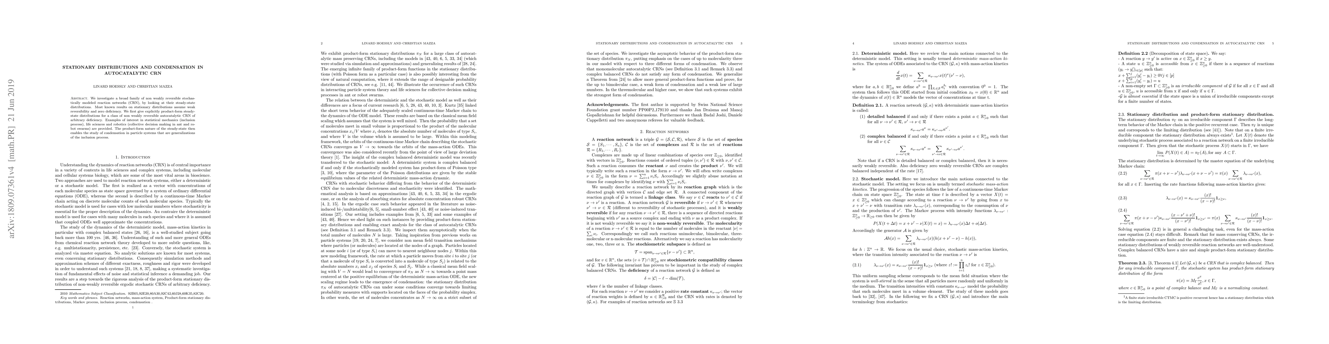 Thumbnail for Stationary distributions and condensation in autocatalytic CRN