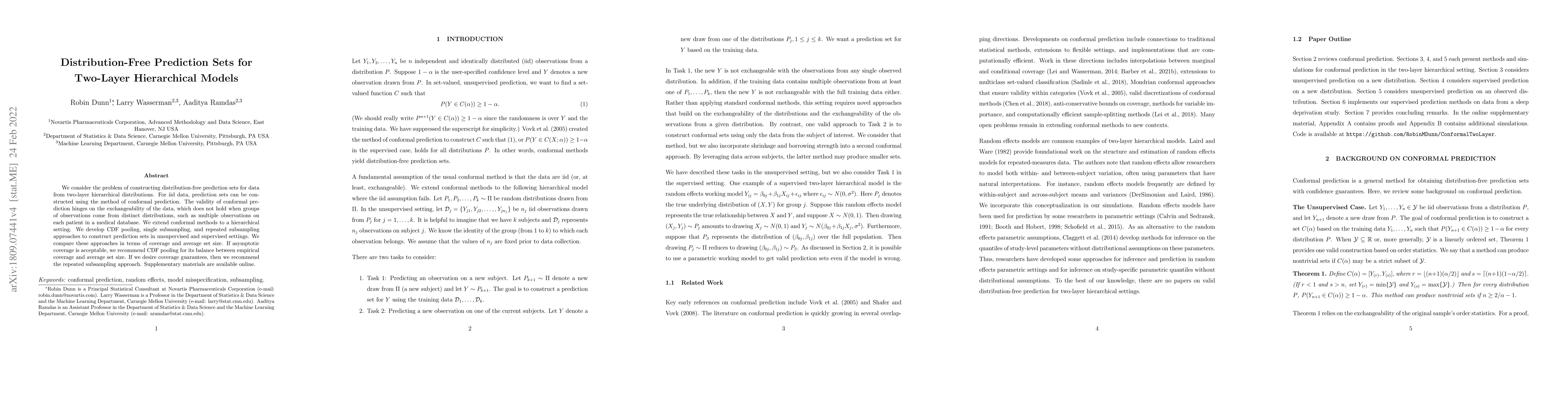 Thumbnail for Distribution-Free Prediction Sets for Two-Layer Hierarchical Models