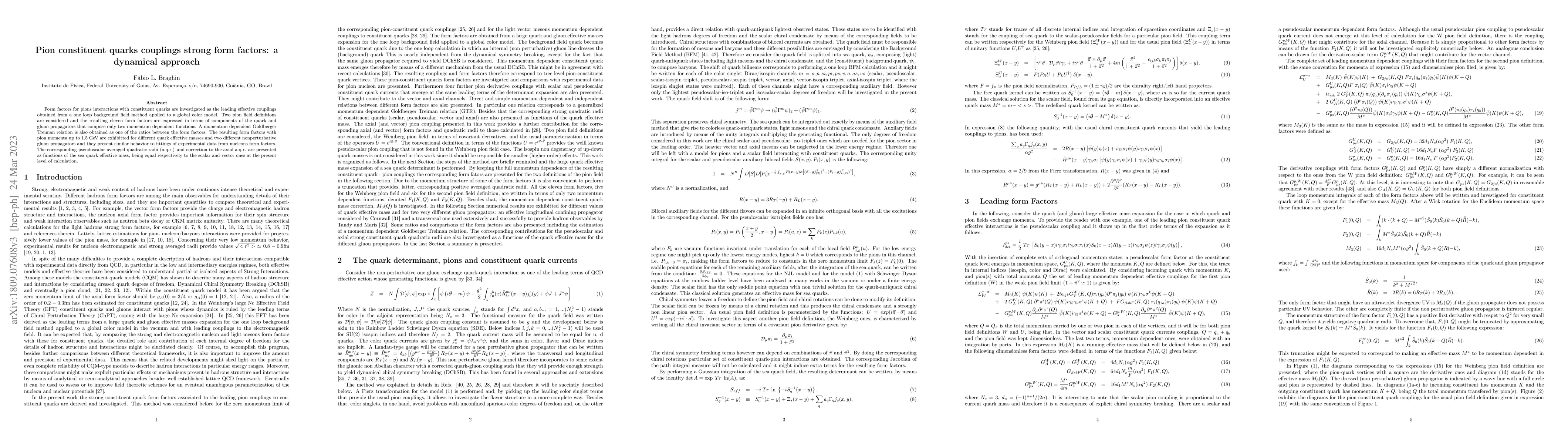 Thumbnail for Pion constituent quarks couplings strong form factors: a dynamical
  approach