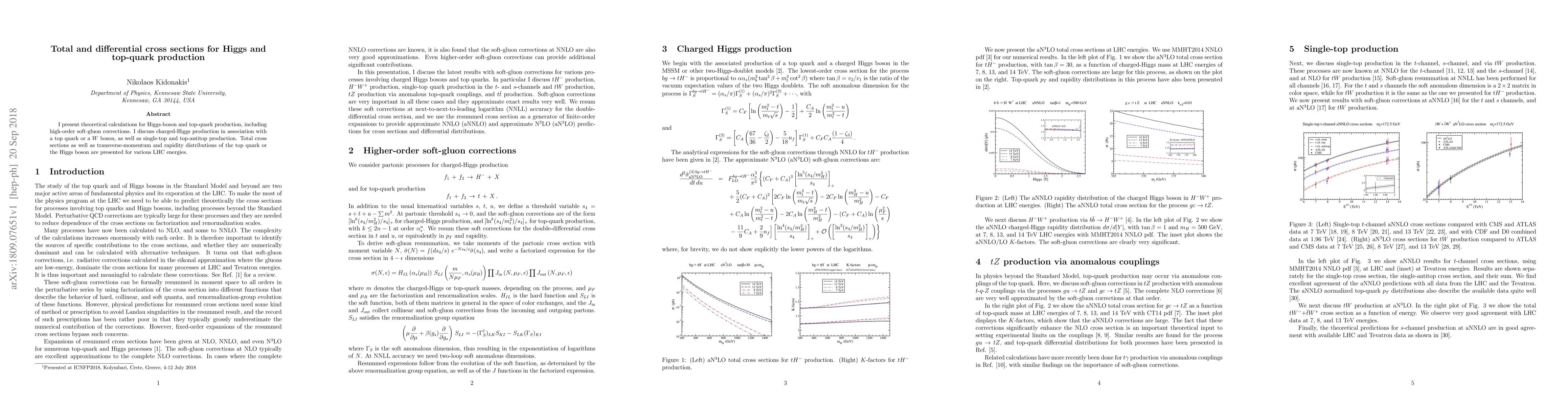 Thumbnail for Total and differential cross sections for Higgs and top-quark production