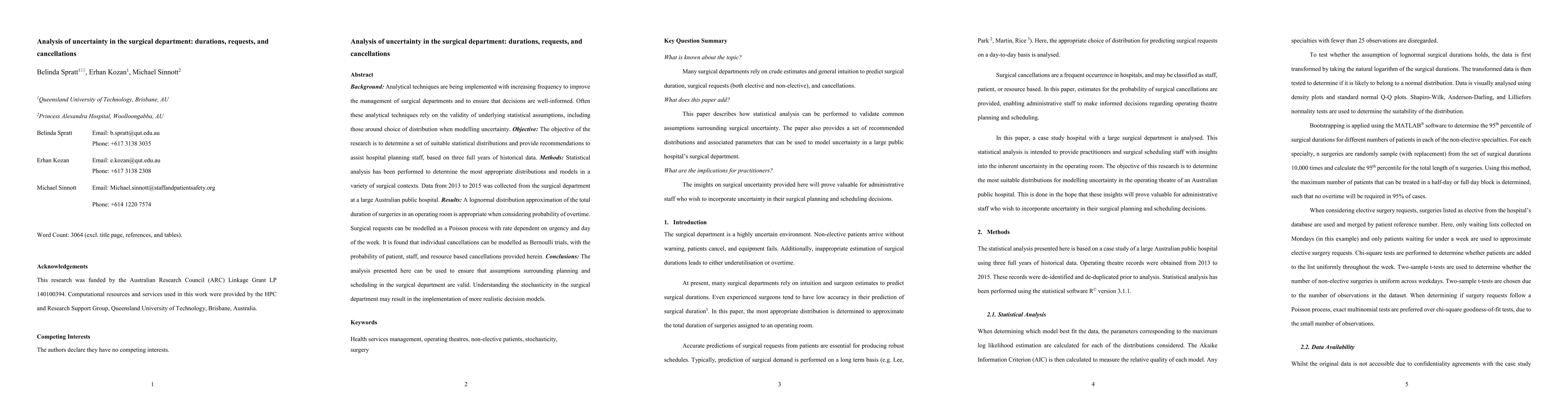 Thumbnail for Analysis of uncertainty in the surgical department: durations, requests,
  and cancellations